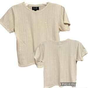 VINTAGE B.U.M. Equipment Y2K Pointelle Knit Baby Tee Short Sleeve Top Size L